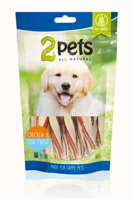 2pets Dogsnack Chicken&Fish Twist 100 g