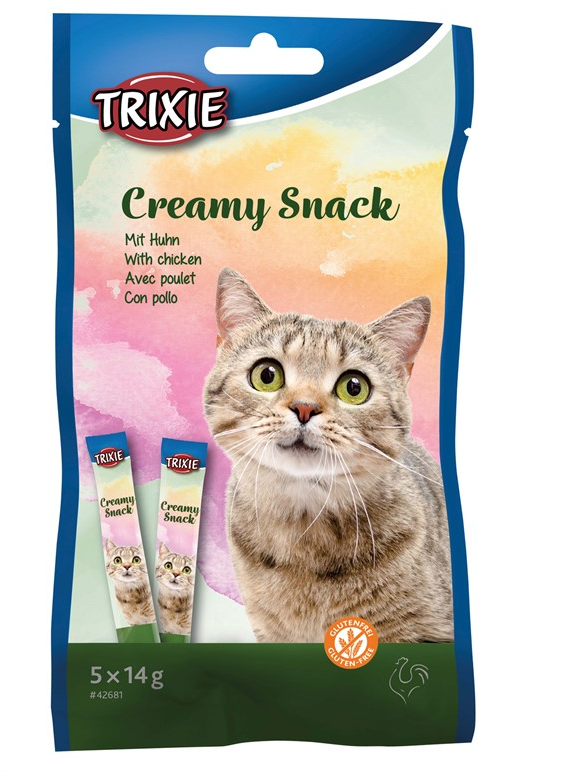 Creamy Snacks till katt. Med kyckling, 5 × 14 g