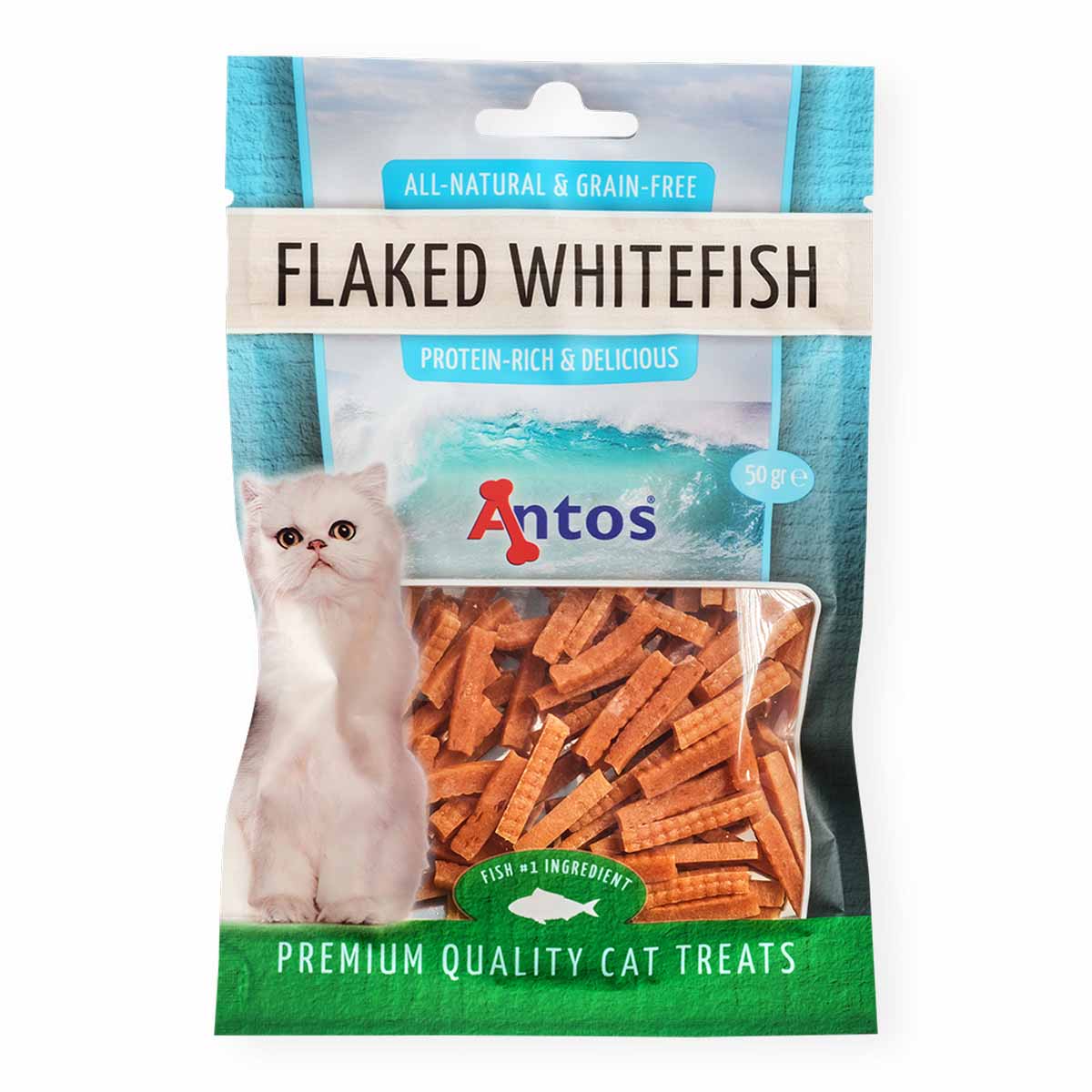 Antos Kattgodis Vitfisk Stavar 50G